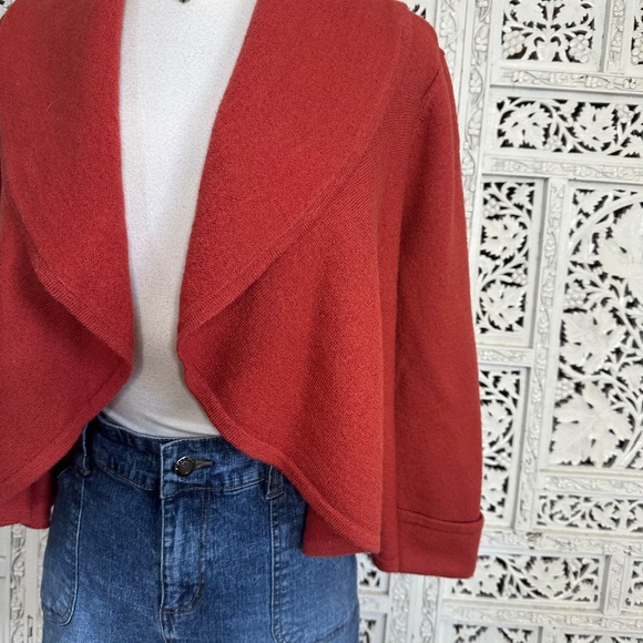 Chicos 100% Wool Burnt Orange Red 3/4 Sleeve Bolero Open Cardigan Sz Small - Picture 3 of 8
